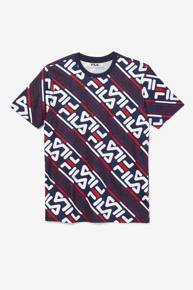 Fila T-Shirt Calvin Mens Navy/White/Red - India YIQ-368259